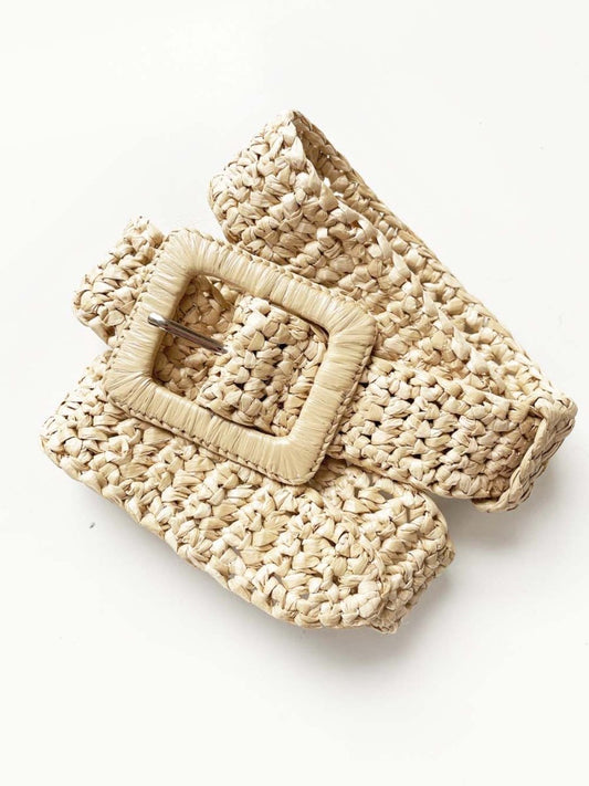 j crew woven raffia square buckle summer belt - good market thrift store
