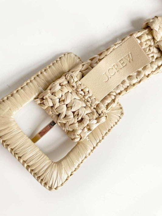 j crew woven raffia square buckle summer belt - good market thrift store