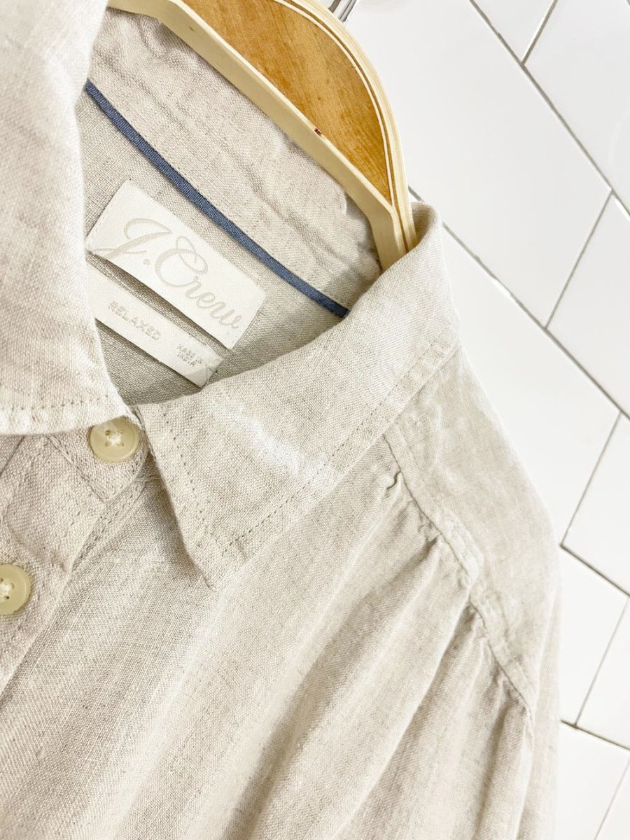 j crew x baird mcnutt 100% irish linen pleated boxy full button shirt | made in india - good market thrift store