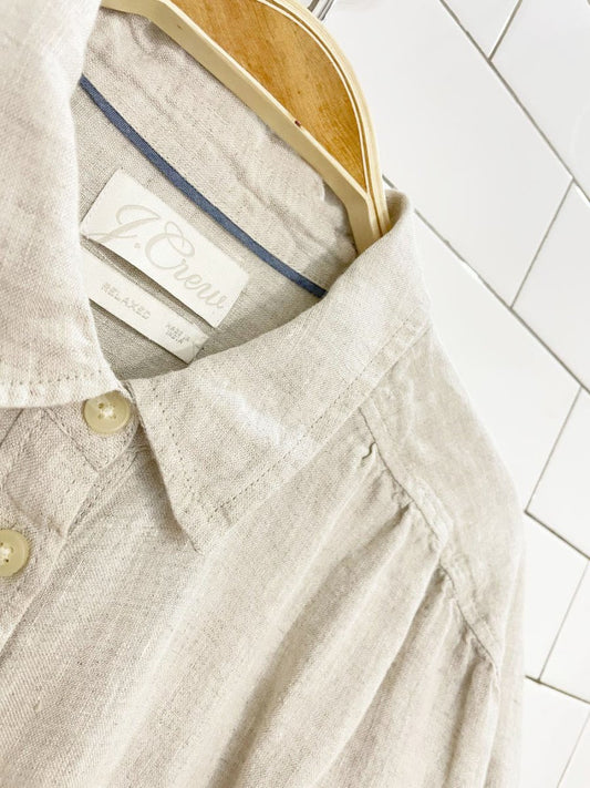 j crew x baird mcnutt 100% irish linen pleated boxy full button shirt | made in india - good market thrift store