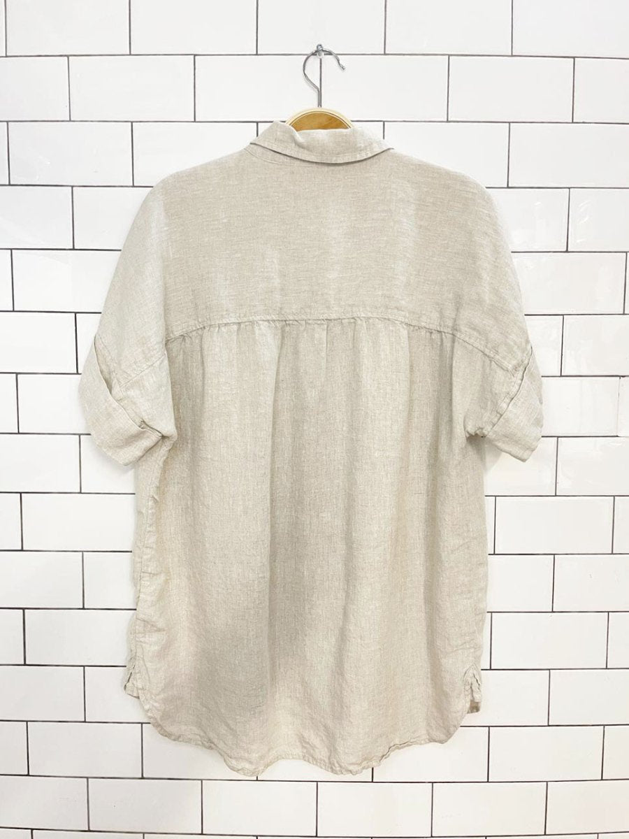 j crew x baird mcnutt 100% irish linen pleated boxy full button shirt | made in india - good market thrift store
