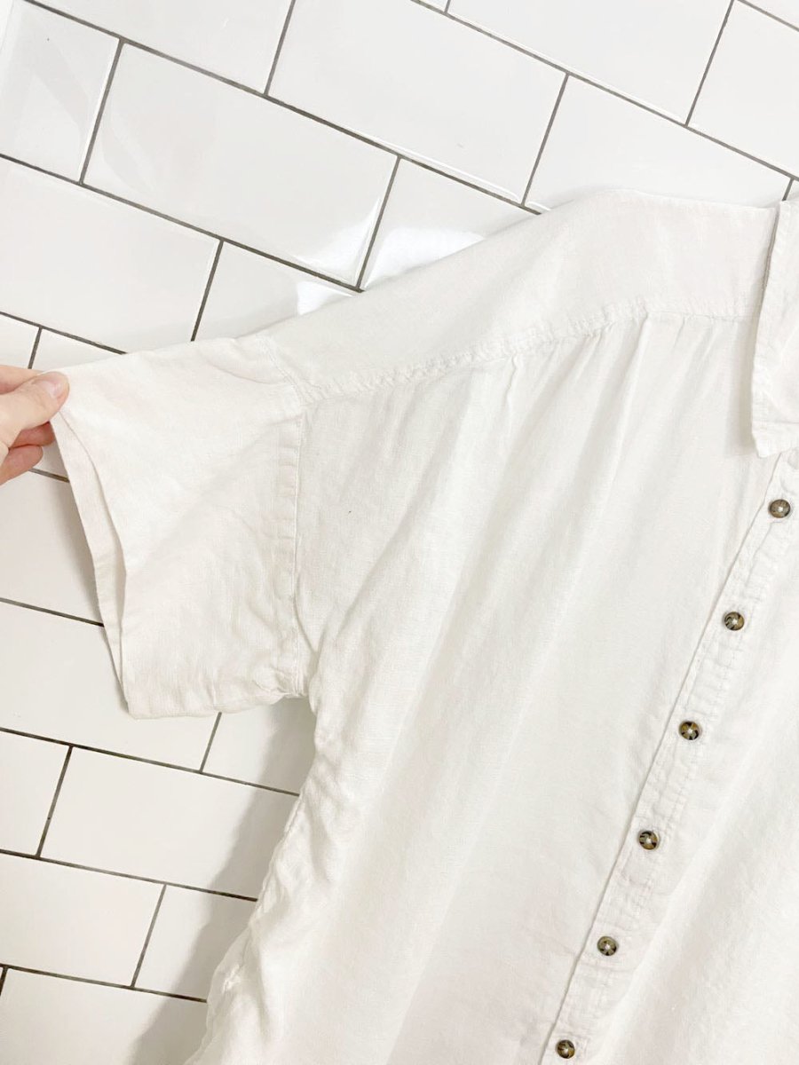 j crew x baird mcnutt 100% irish linen pleated boxy full button shirt | made in india - good market thrift store