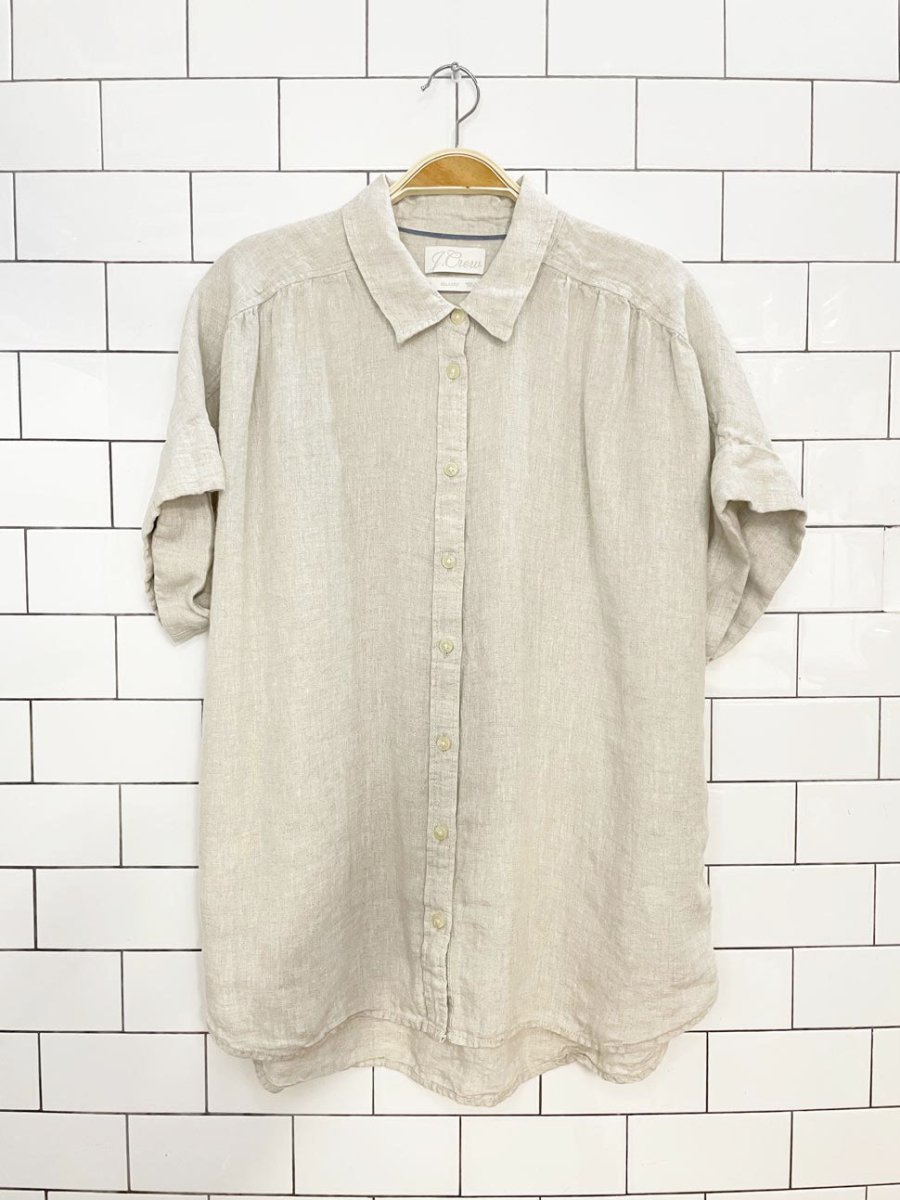 j crew x baird mcnutt 100% irish linen pleated boxy full button shirt | made in india - good market thrift store