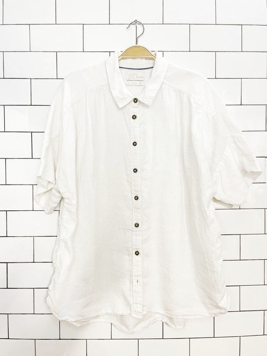 j crew x baird mcnutt 100% irish linen pleated boxy full button shirt | made in india - good market thrift store