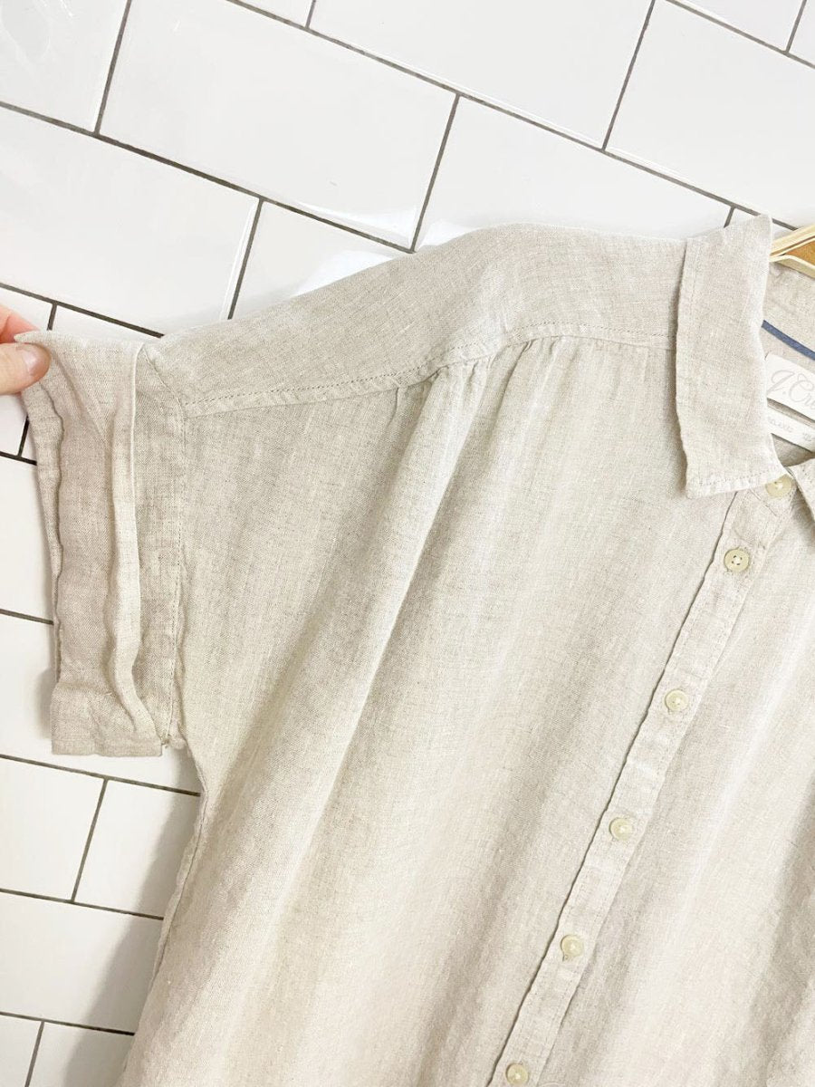 j crew x baird mcnutt 100% irish linen pleated boxy full button shirt | made in india - good market thrift store
