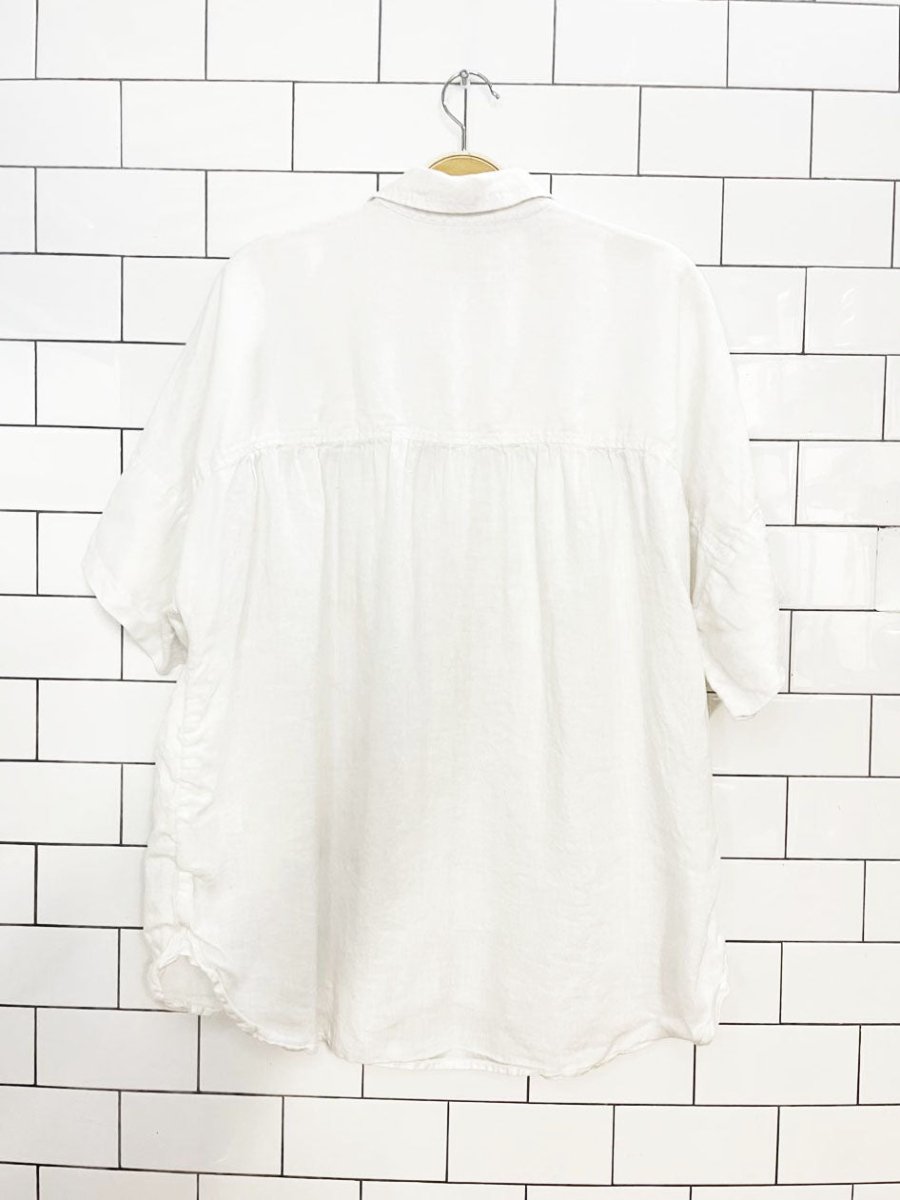 j crew x baird mcnutt 100% irish linen pleated boxy full button shirt | made in india - good market thrift store