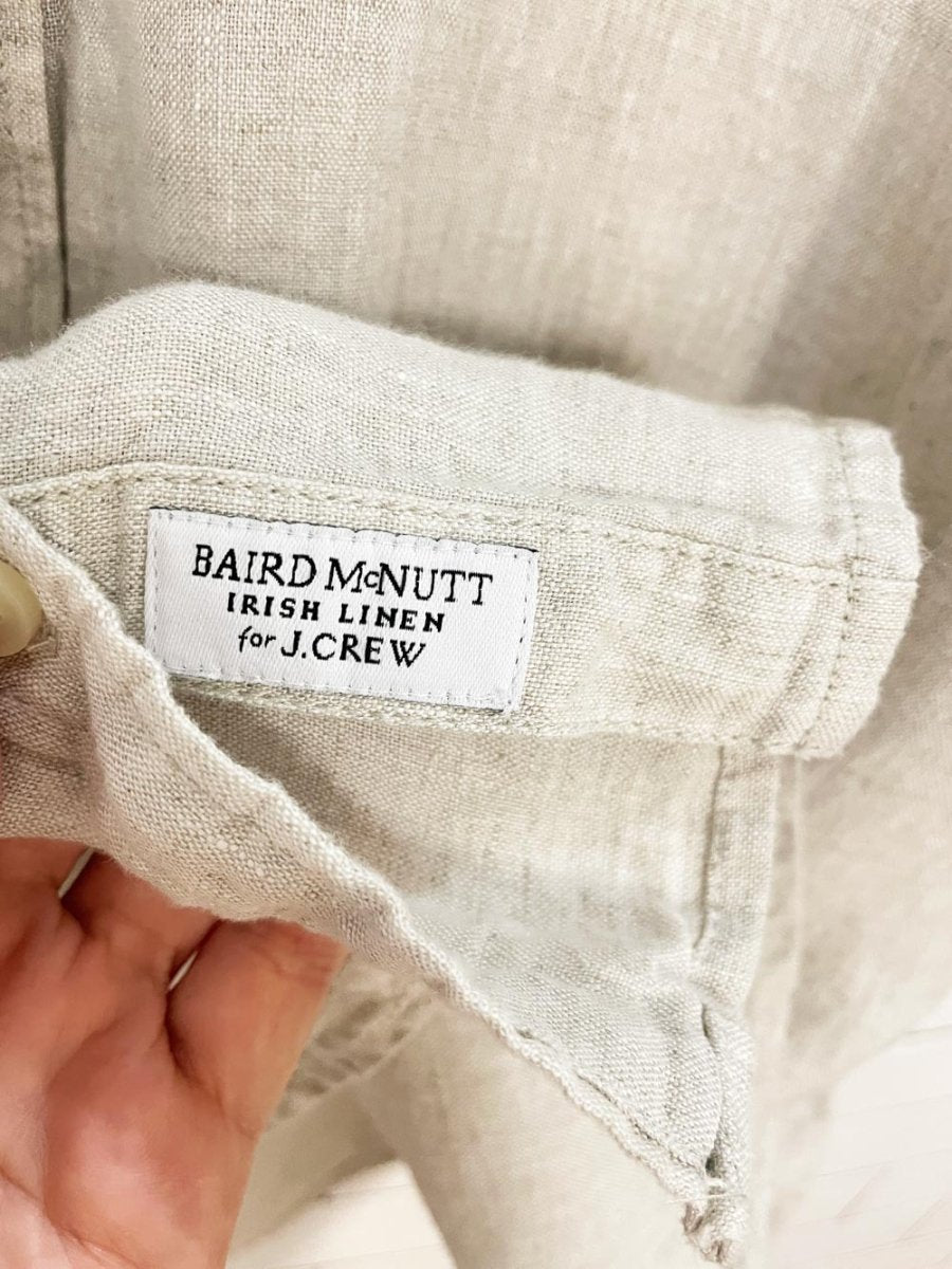j crew x baird mcnutt 100% irish linen pleated boxy full button shirt | made in india - good market thrift store