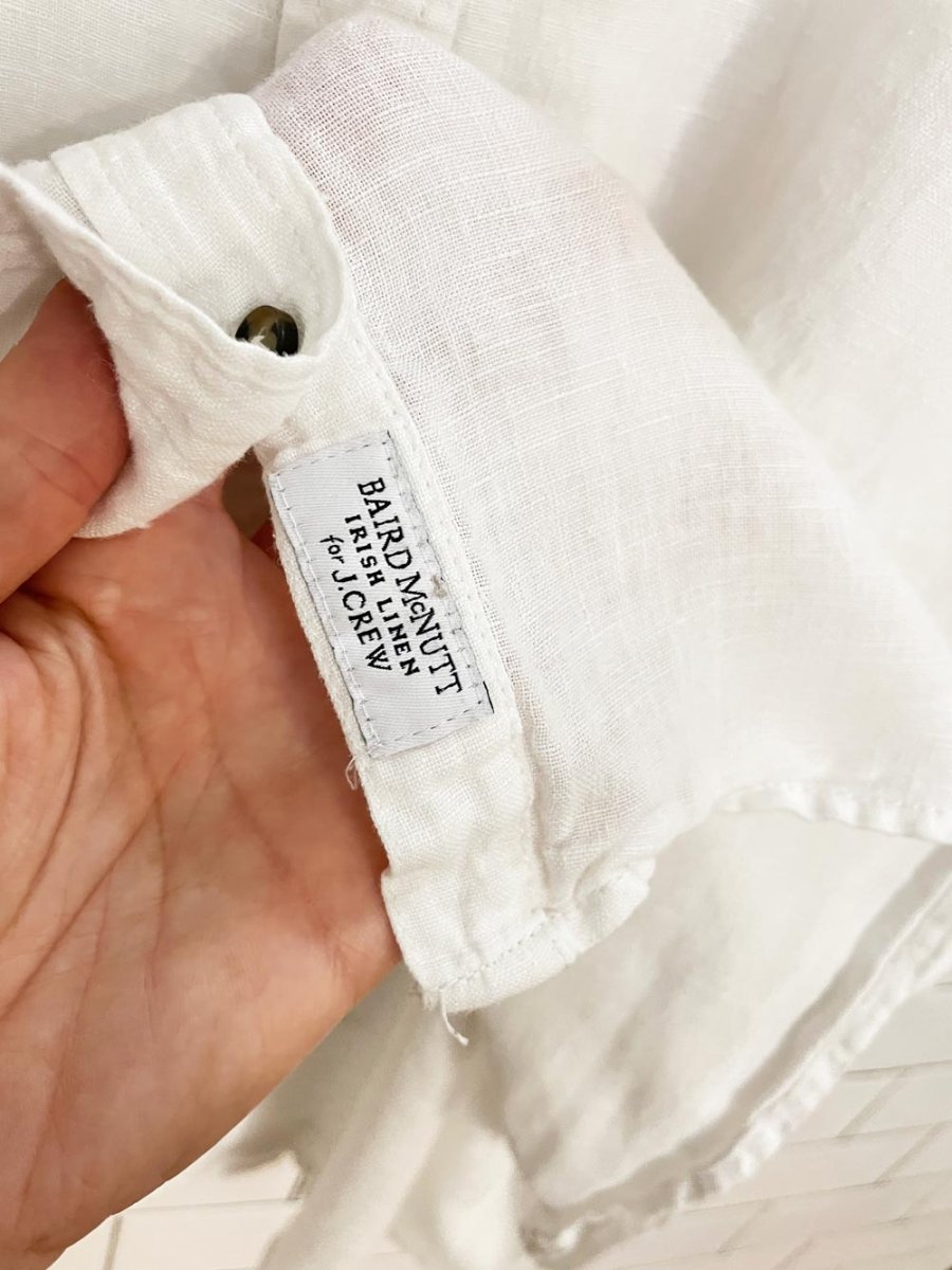 j crew x baird mcnutt 100% irish linen pleated boxy full button shirt | made in india - good market thrift store