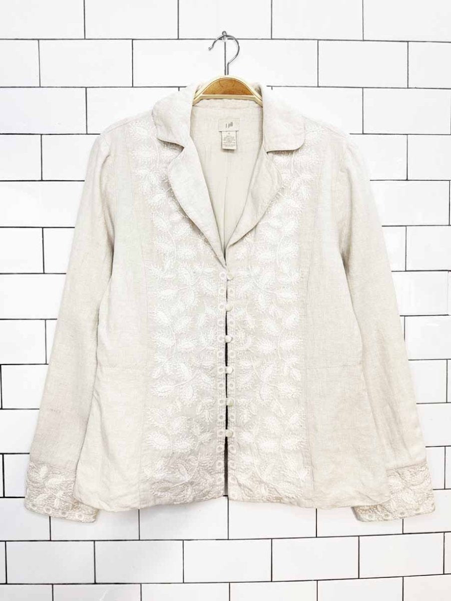 j jill 100% linen embroidered light summer jacket - good market thrift store