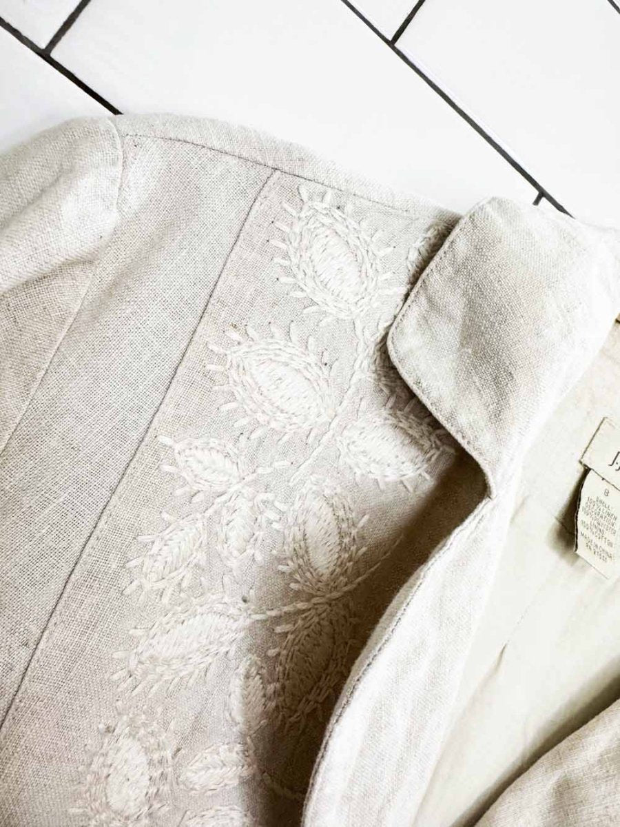 j jill 100% linen embroidered light summer jacket - good market thrift store