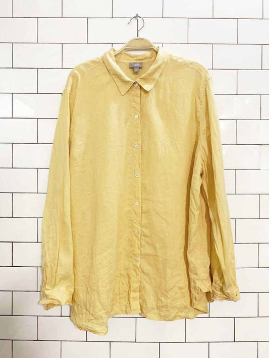 j jill 100% linen full button relaxed top - good market thrift store