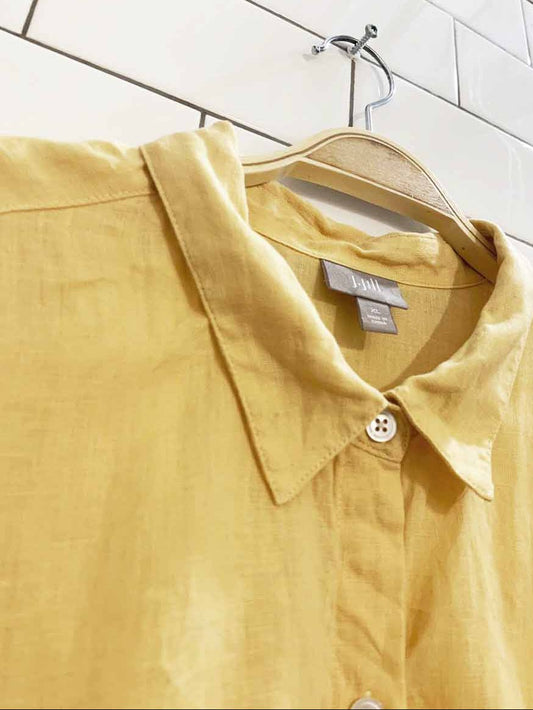 j jill 100% linen full button relaxed top - good market thrift store
