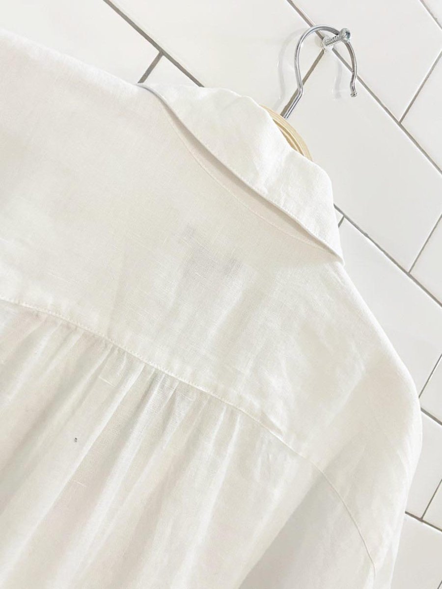 j jill 100% linen peated shoulder full button short sleeve shirt - good market thrift store