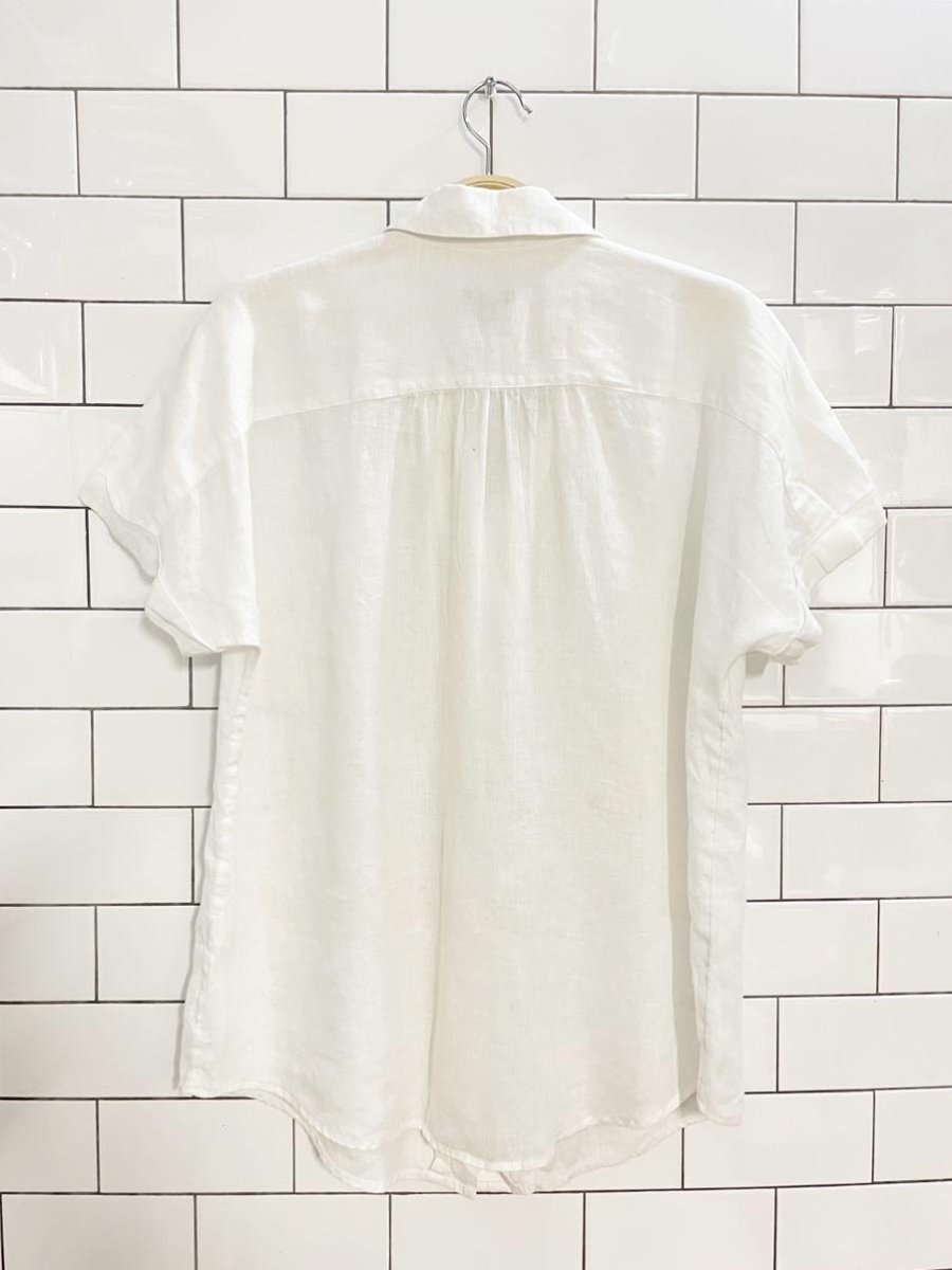 j jill 100% linen peated shoulder full button short sleeve shirt - good market thrift store