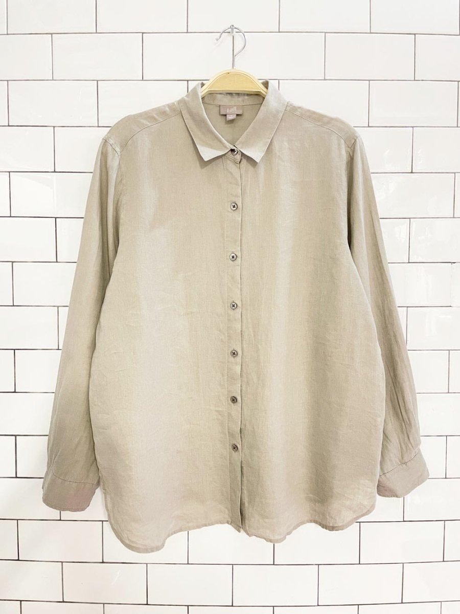 j jill 100% linen relaxed full button shirt - good market thrift store