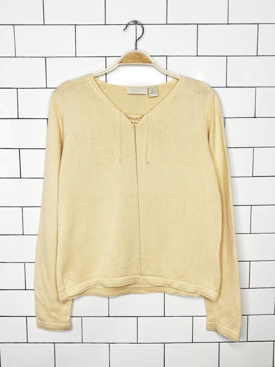 j jill v - neck crochet detail knit summer pullover - good market thrift store