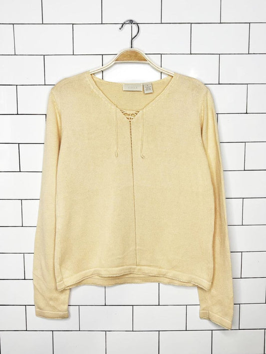 j jill v - neck crochet detail knit summer pullover - good market thrift store