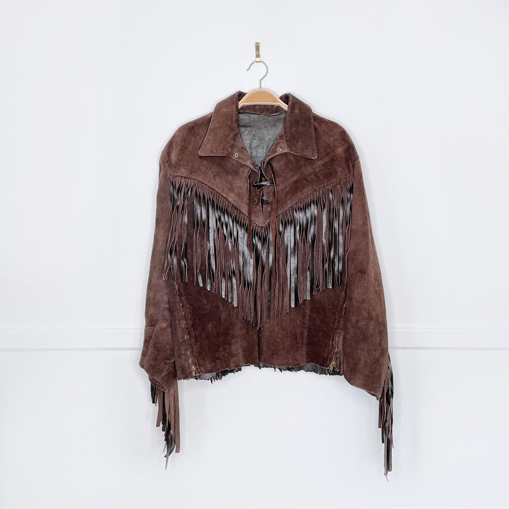 vintage fringe pullover suede rancher jacket