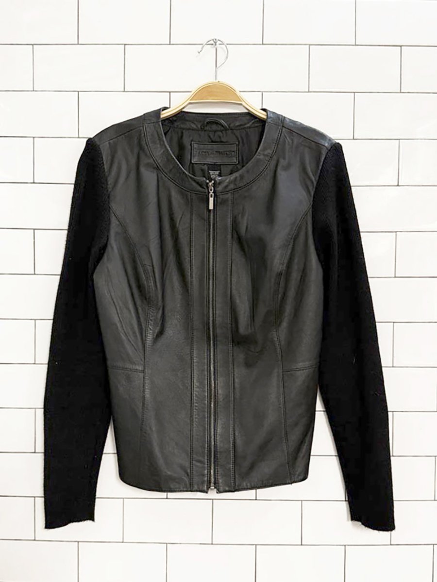 jaclyn smith leather + knit cardigan jacket - good market thrift store