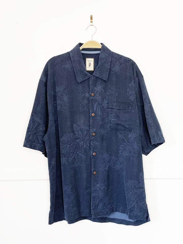 jamaica jaxx 100% silk floral full button cabana shirt - good market thrift store