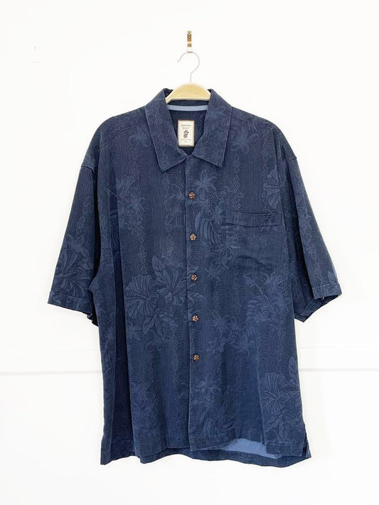 jamaica jaxx 100% silk floral full button cabana shirt - good market thrift store