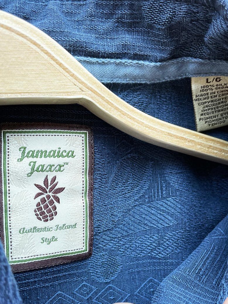 jamaica jaxx 100% silk floral full button cabana shirt - good market thrift store