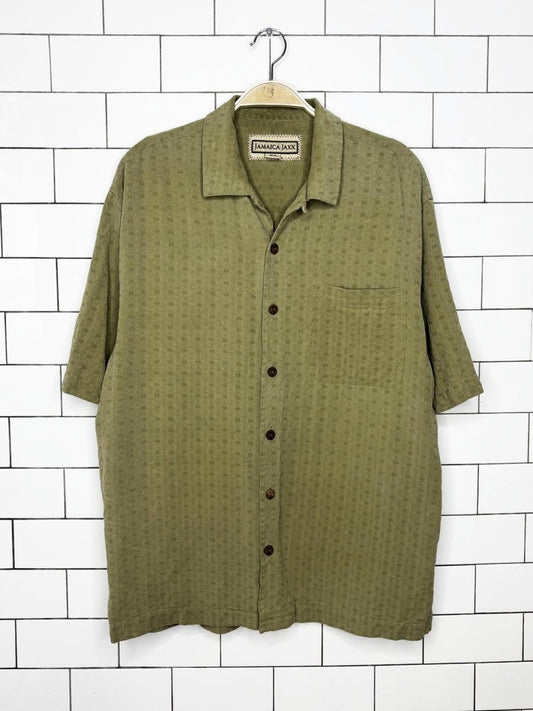 jamaica jaxx 100% silk textured full button cabana shirt - good market thrift store