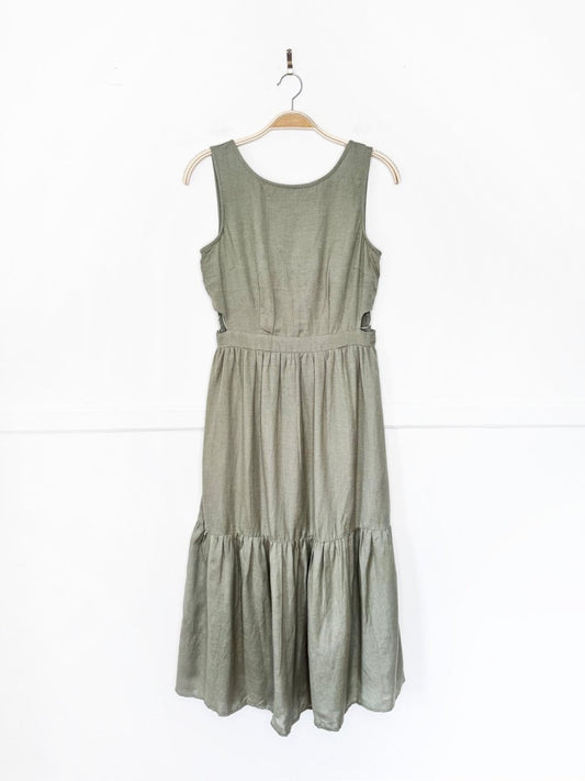 japna linen-blend open back cut out tiered maxi dress - good market thrift store