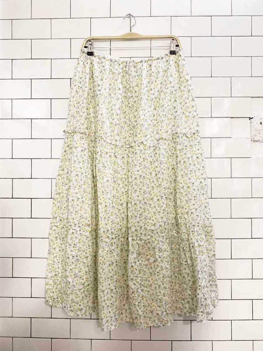 japna prairie tiered floral lined cotton midi maxi skirt - good market thrift store