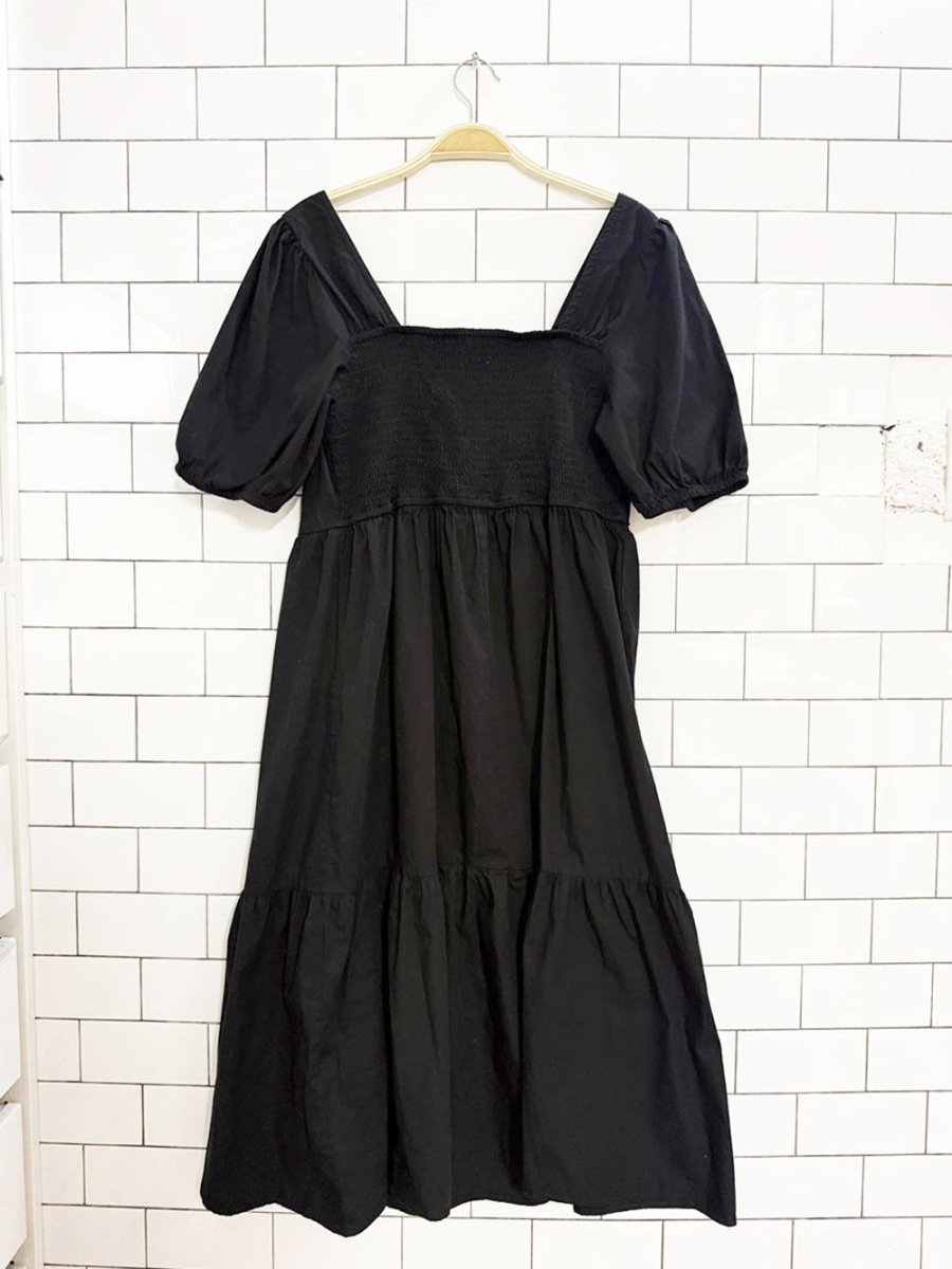japna puff sleeve tiered midi dress - good market thrift store
