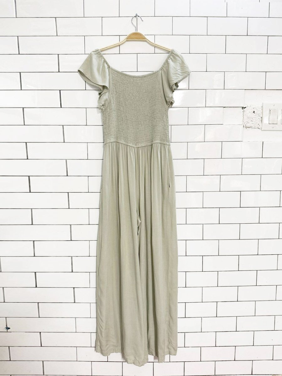 japna smocked ruffle shoulder wide leg jumpsuit - good market thrift store
