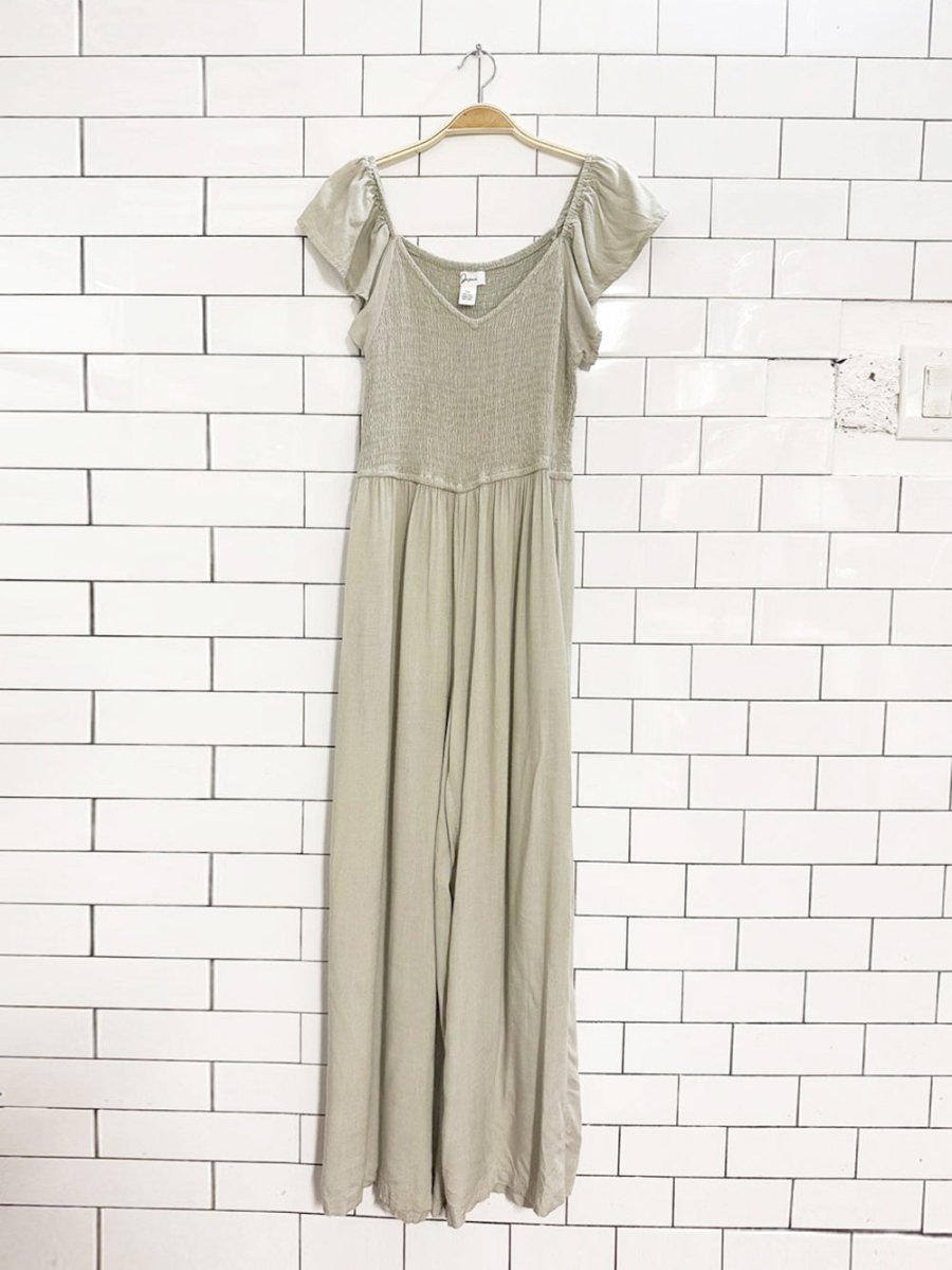 japna smocked ruffle shoulder wide leg jumpsuit - good market thrift store
