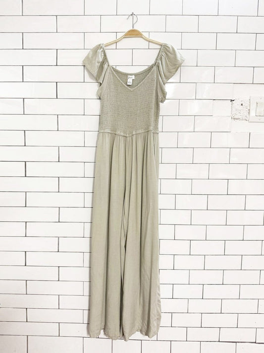 japna smocked ruffle shoulder wide leg jumpsuit - good market thrift store
