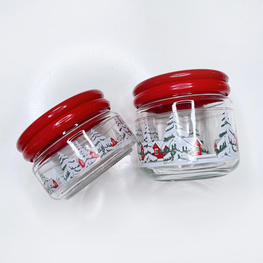 vintage holiday snow scene jars