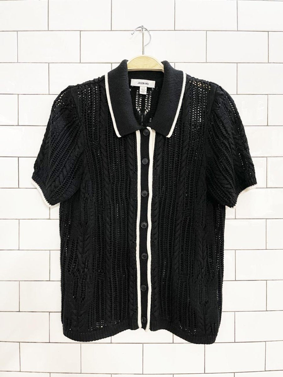 jason wu crochet knit short sleeve resort cardigan - good market thrift store