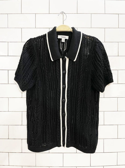 jason wu crochet knit short sleeve resort cardigan - good market thrift store