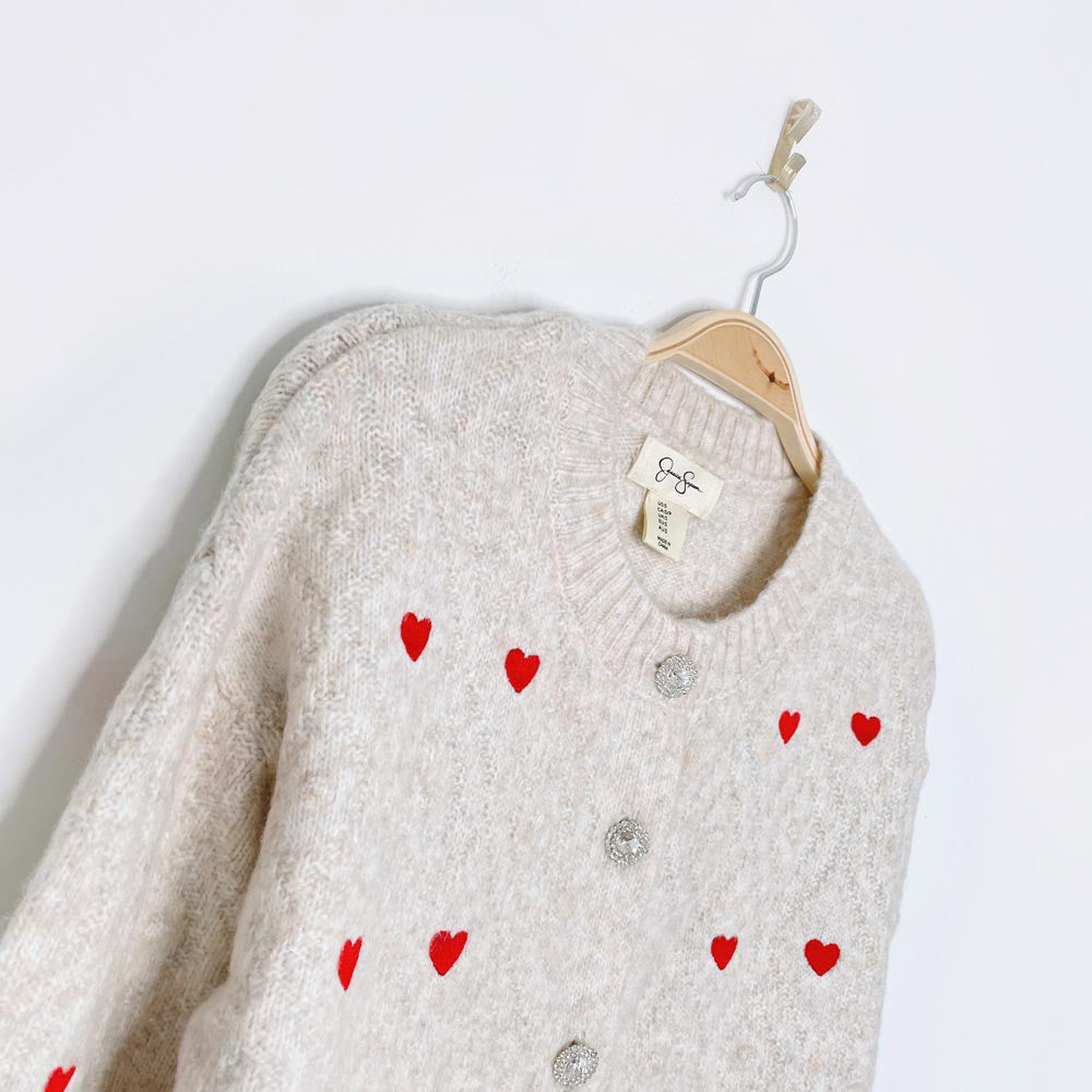 jessica simpson super soft embroidered hearts cardigan