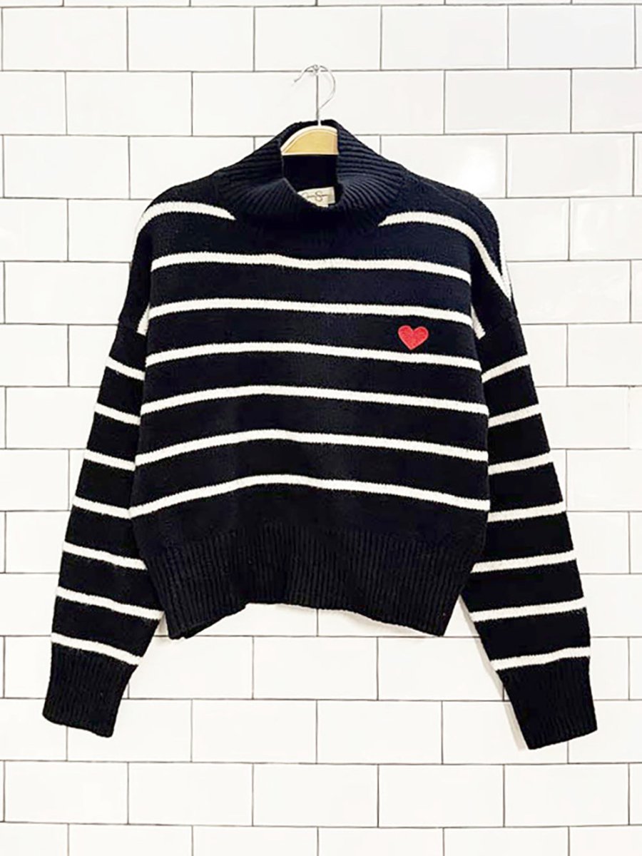 jessica simpson heart patch cozy striped cropped sweater - good market thrift store