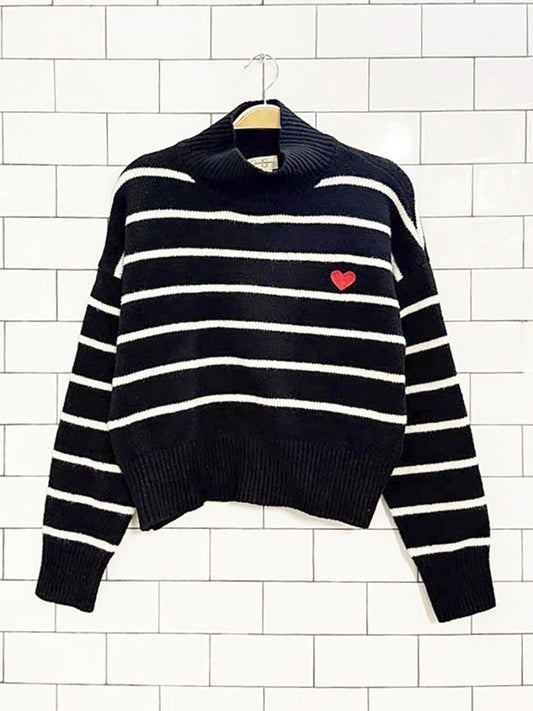 jessica simpson heart patch cozy striped cropped sweater - good market thrift store