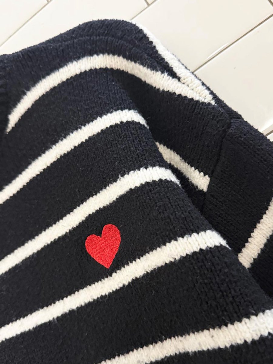 jessica simpson heart patch cozy striped cropped sweater - good market thrift store