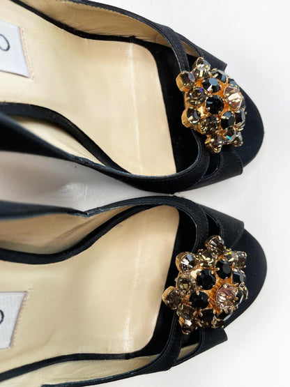 jimmy choo piazza satin brooch peep toe pump - good market thrift store