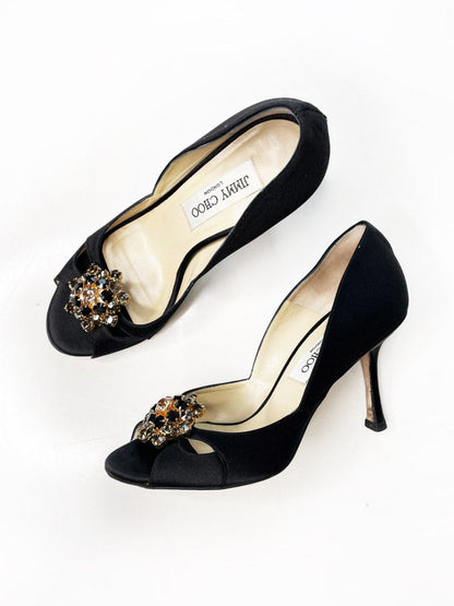 jimmy choo piazza satin brooch peep toe pump - good market thrift store