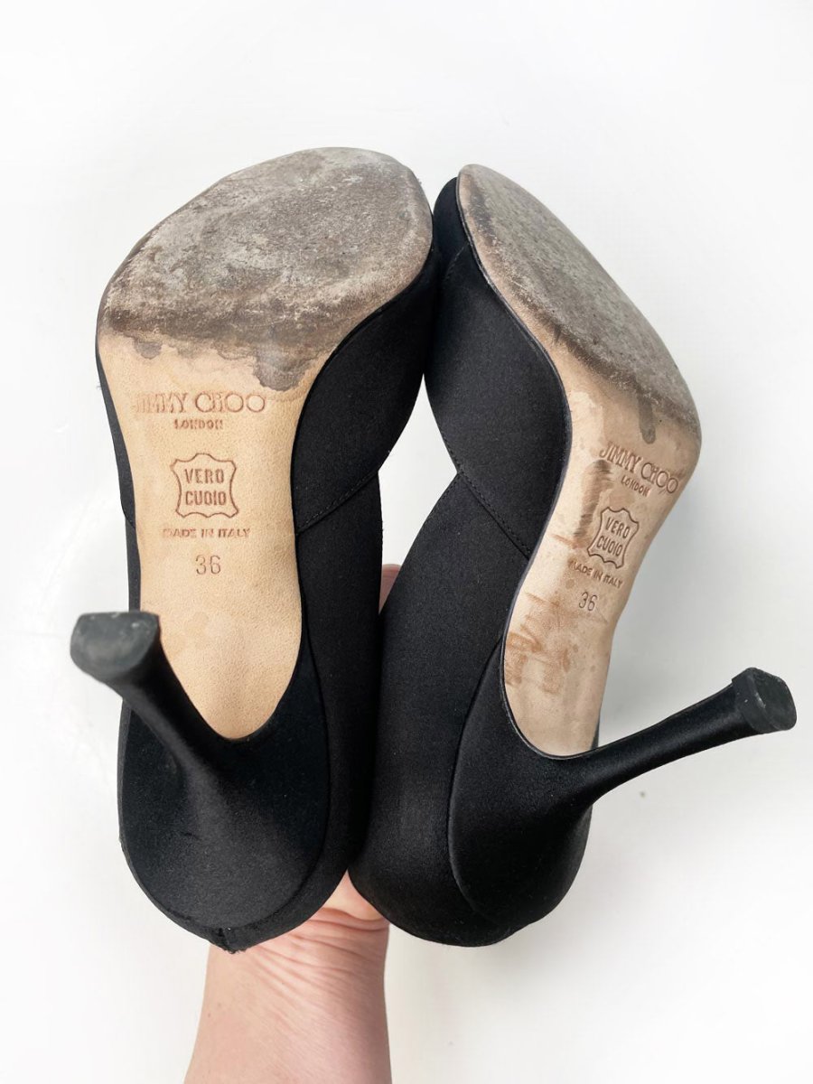 jimmy choo piazza satin brooch peep toe pump - good market thrift store