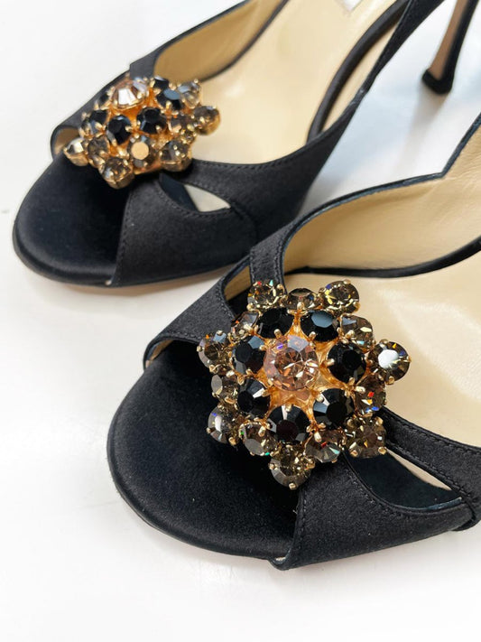 jimmy choo piazza satin brooch peep toe pump - good market thrift store