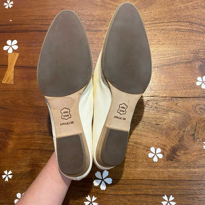 jnby white leather point toe slip on loafers - size 38