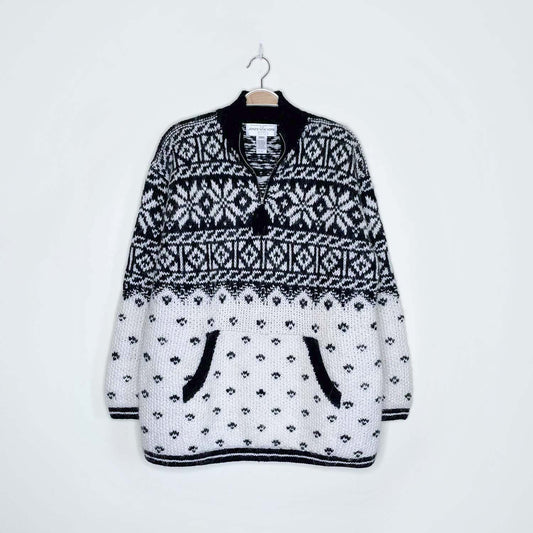 vintage handknit jones new york wool-mohair snowflake sweater - size medium