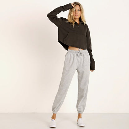 joah brown aspen french terry 1/2 zip sweatshirt - good market thrift store