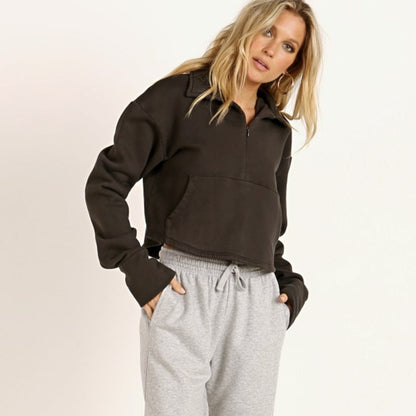 joah brown aspen french terry 1/2 zip sweatshirt - good market thrift store