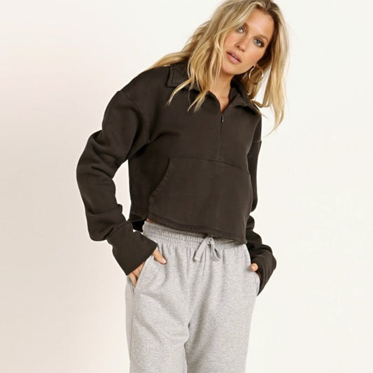 joah brown aspen french terry 1/2 zip sweatshirt - good market thrift store