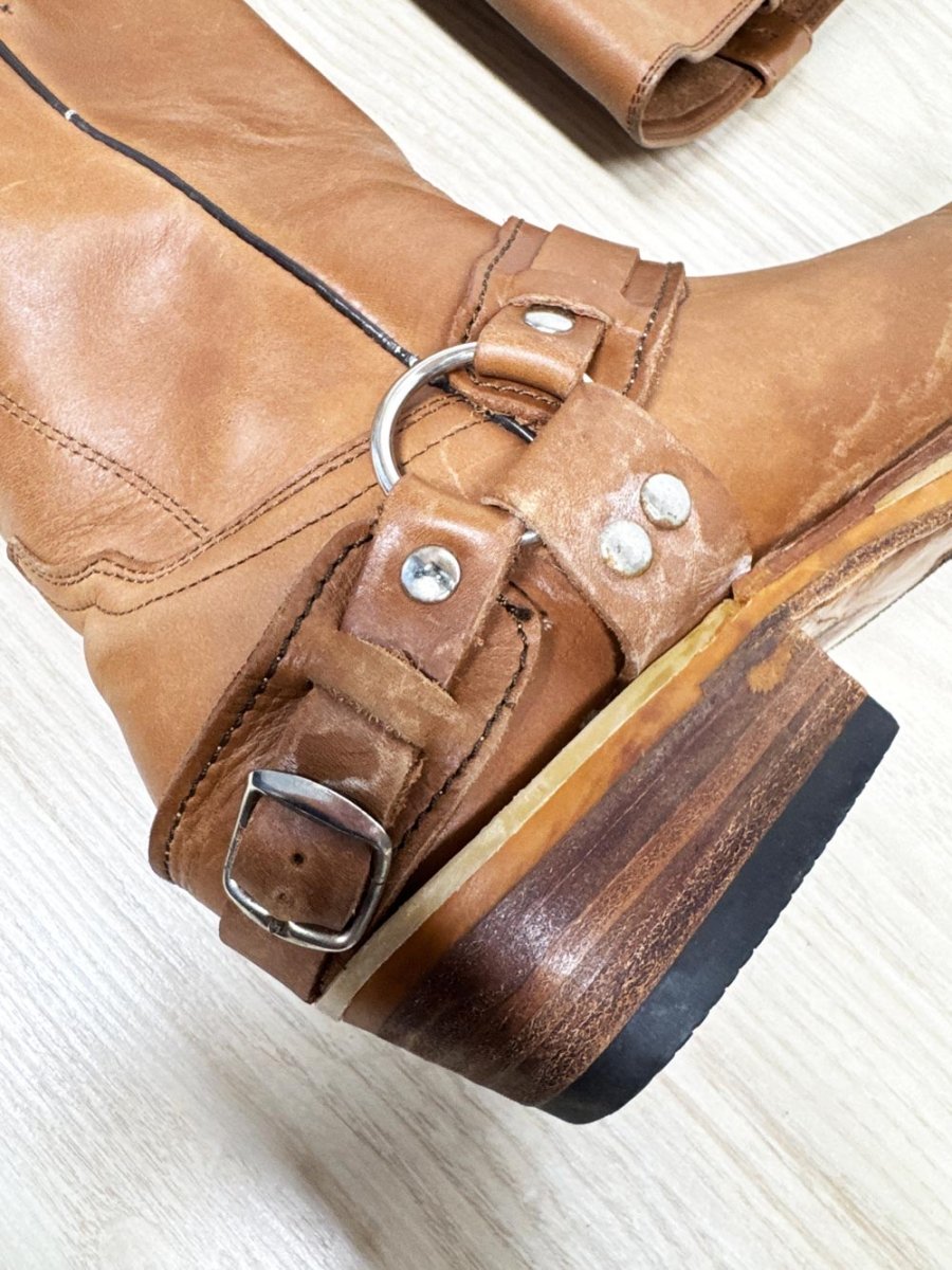 joe boots leather harness biker tall square toe boot - good market thrift store